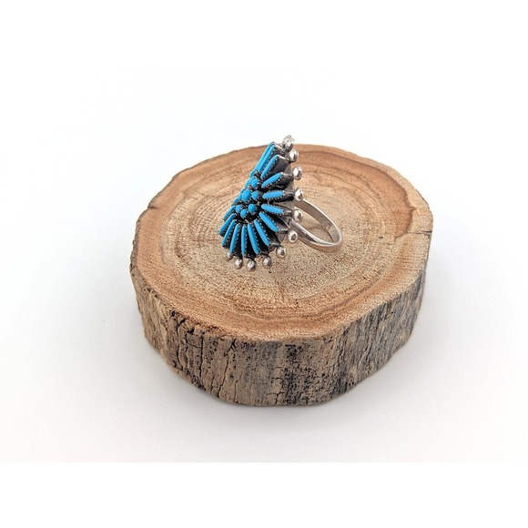 Zuni Ring Turquoise Cluster Genuine Native American Handmade Jewelry Adj 8-11 ** - Picture 7 of 10